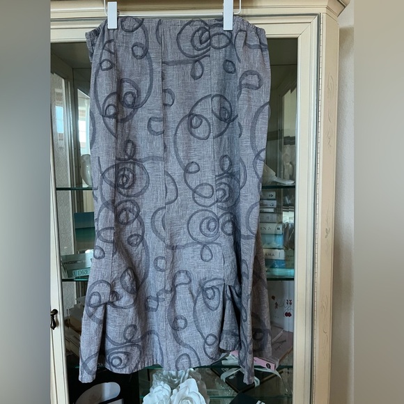 Bryn Walker Cleo AdjustableSkirt Linen Cotton Skirt Size M Blue/Gray
